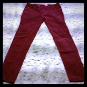 Red with gold sparkles corduroy skinny pants